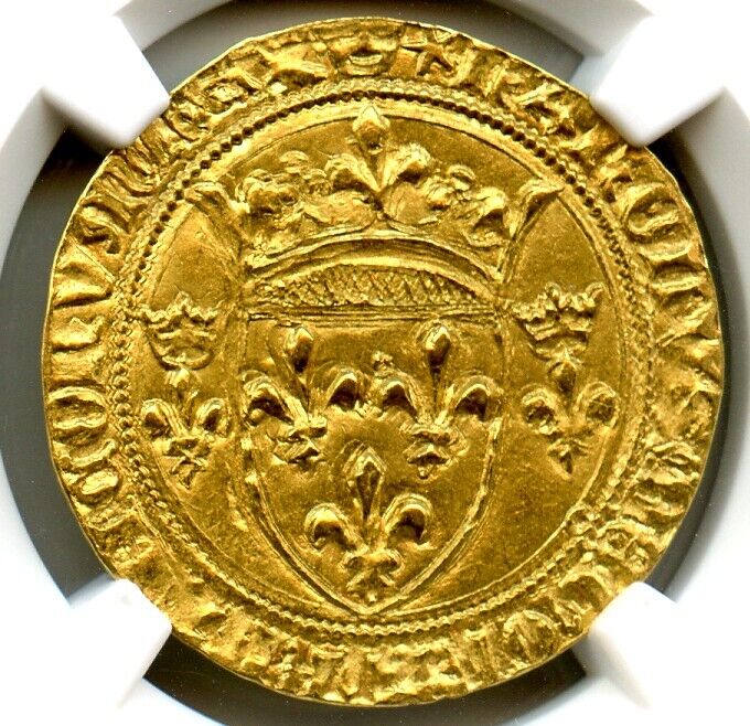 France 1422-1461, King Charles Vii,  Gold Ecu D'or, La Rochelle Mint, Ngc Unc