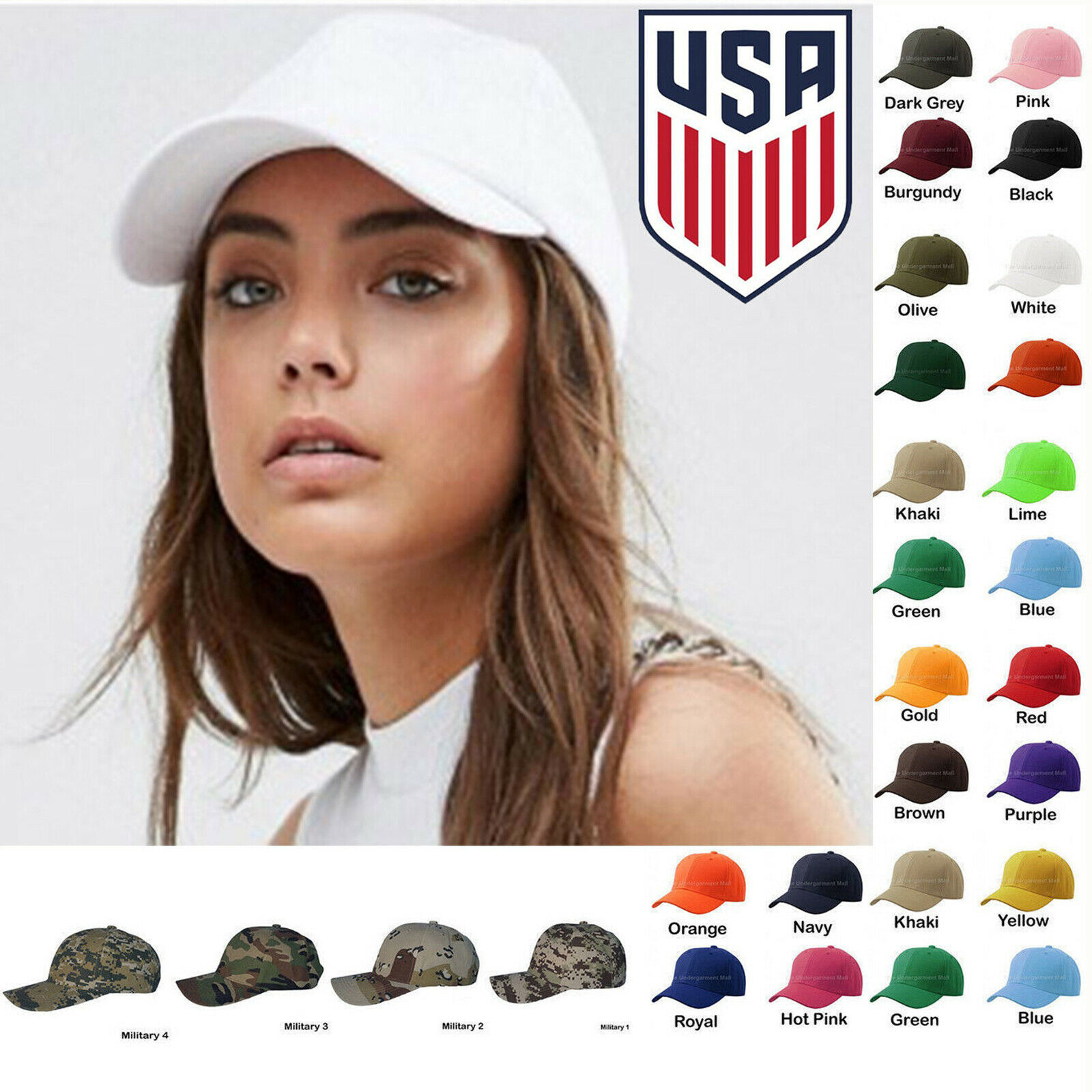 Womens Plain Baseball Cap Adjustable Solid Hat Polo Style Strapback Ballcap