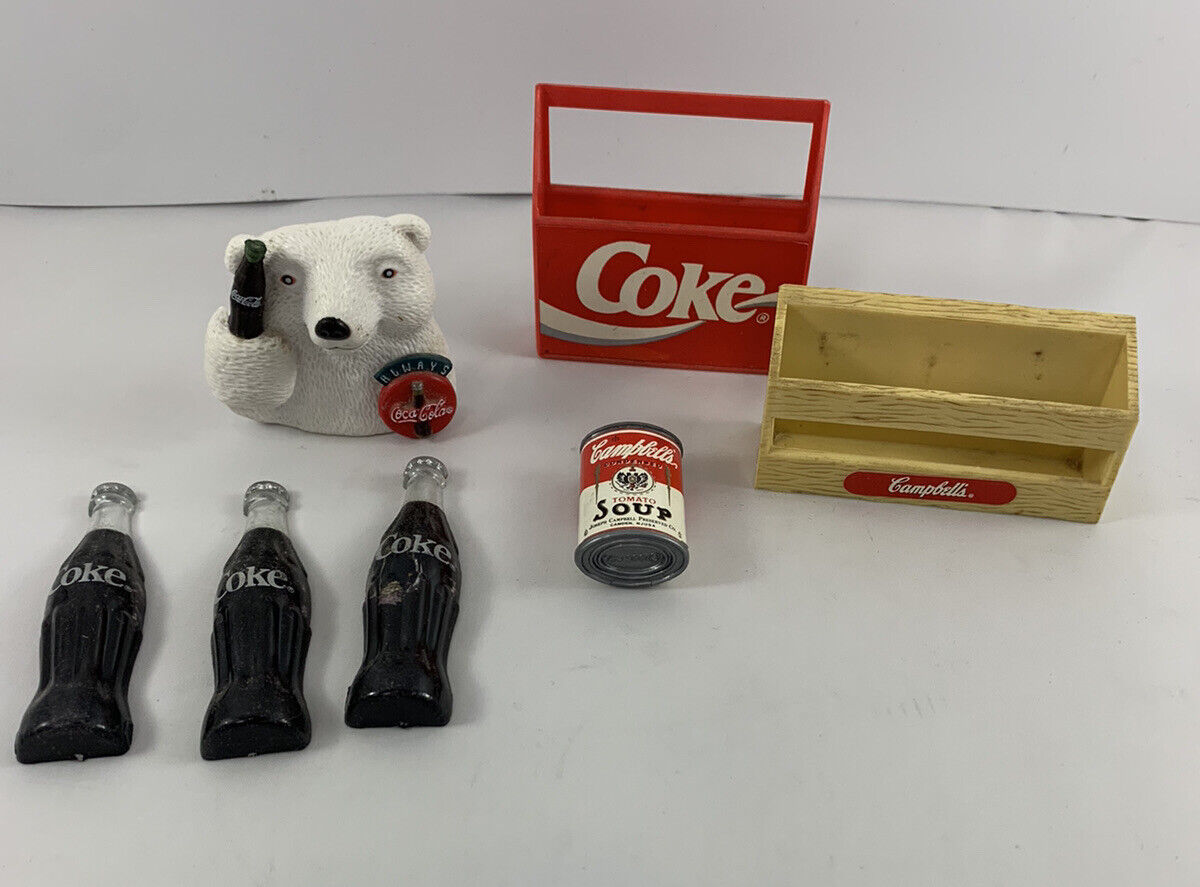 Set Of 6 Magnets Coca Cola Coke & Campbell's Soup 1995 Polar Bear Bottle Can