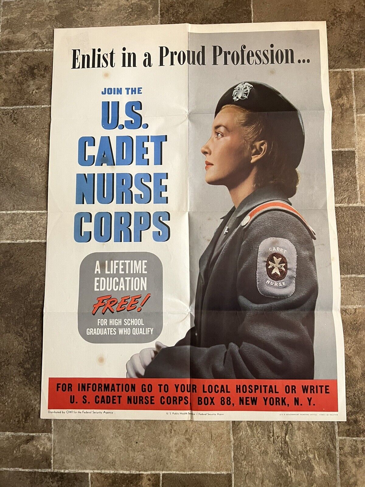 Original Ww2 Poster Us Cadet Nurse Corps Nursing 1943 War Military Rare