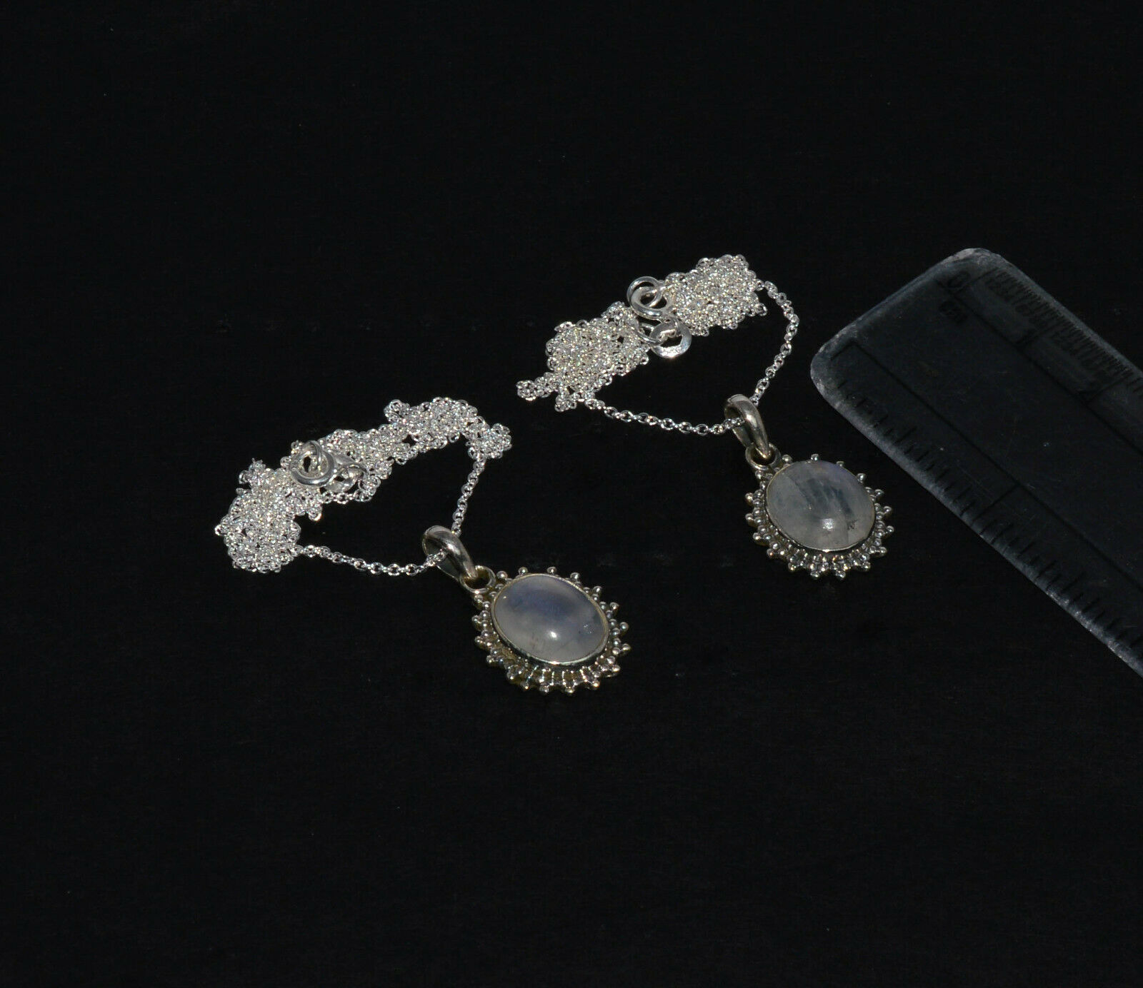Wholesale 2pc 925 Solid Sterling Silver White Rainbow Moonstone Necklace Lot