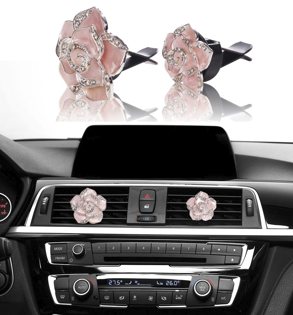 Bling Pink Car Accessories Interior Decoration For Girls Women Crystal Flowers