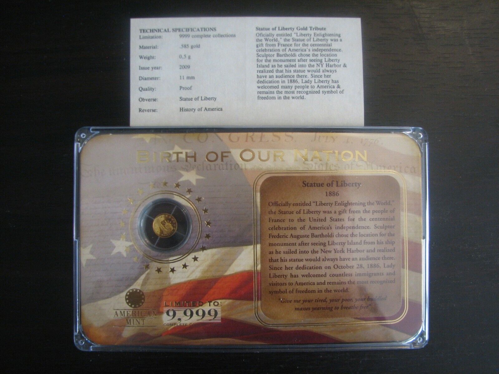 14k Gold Coin (.585) 0.5 Grams "birth Of Our Nation" American Mint.