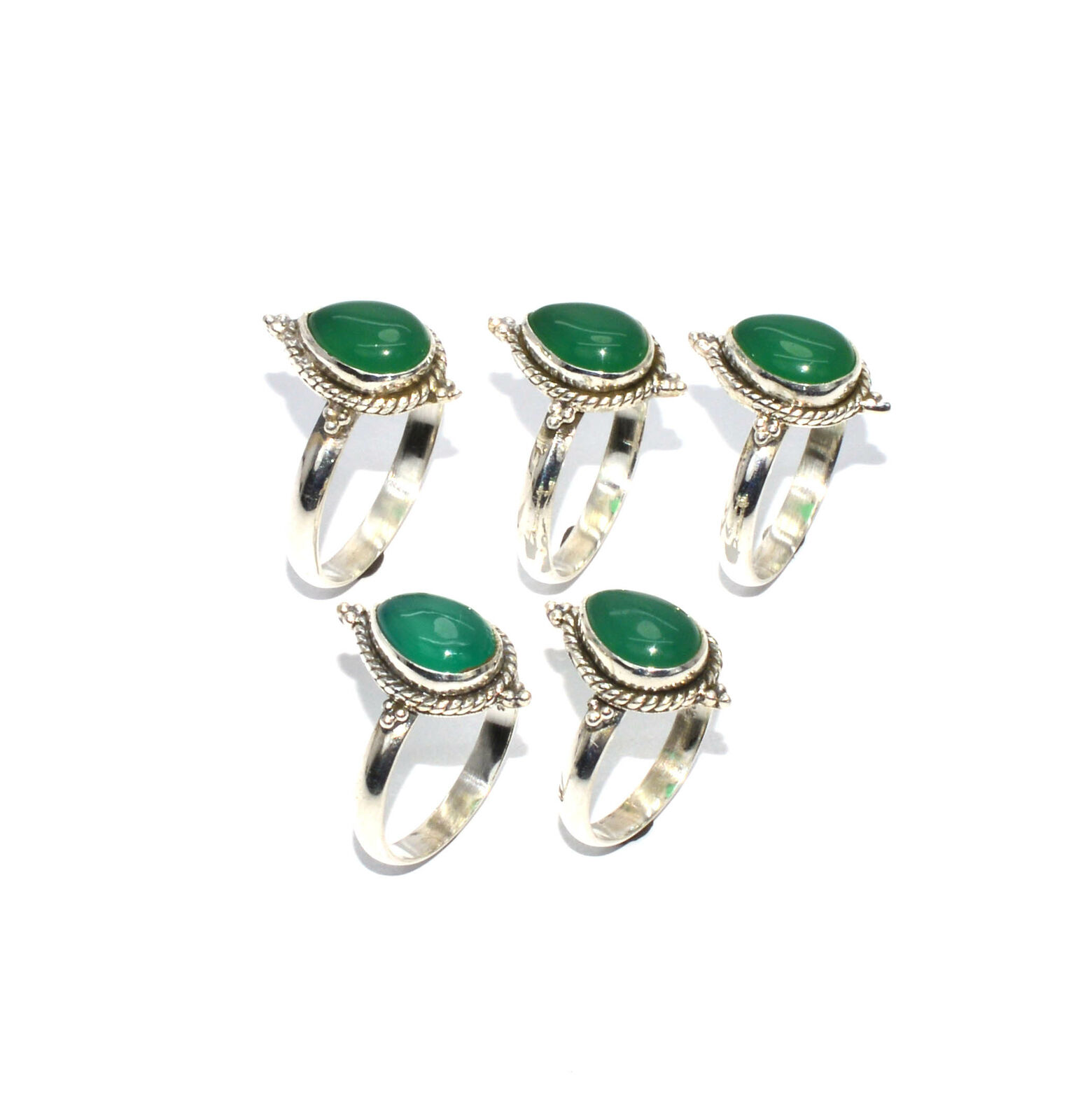 Wholesale 5pc 925 Solid Sterling Silver Green Onyx Ring Lot  0 I238