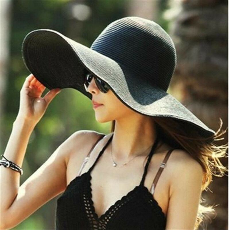 Usa Women's Summer Large Floppy Folding Wide Brim Cap Sun Straw Beach Hat