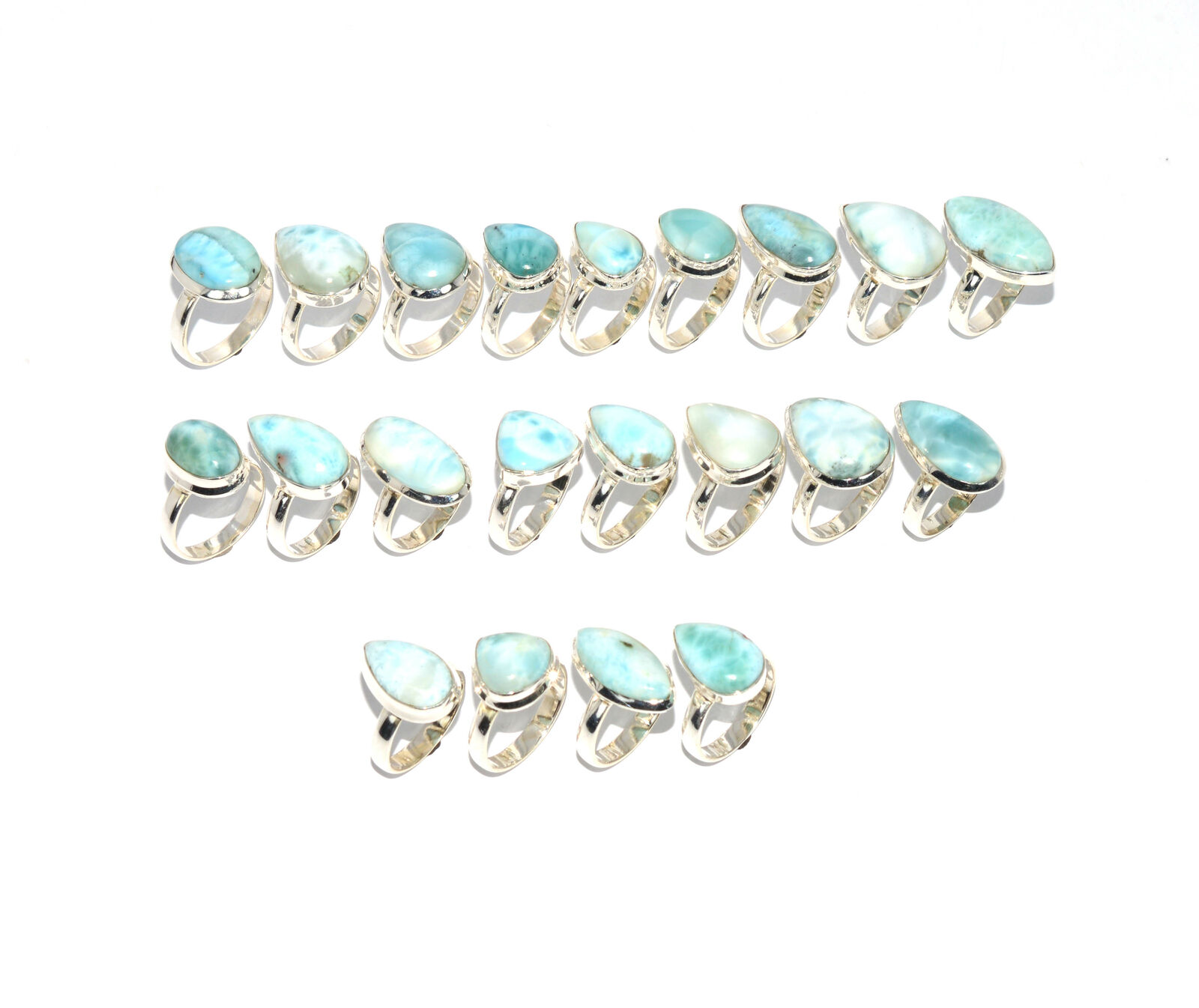 Wholesale 925 21pc Solid Sterling Silver Blue Larimar Ring Lot 0 E517