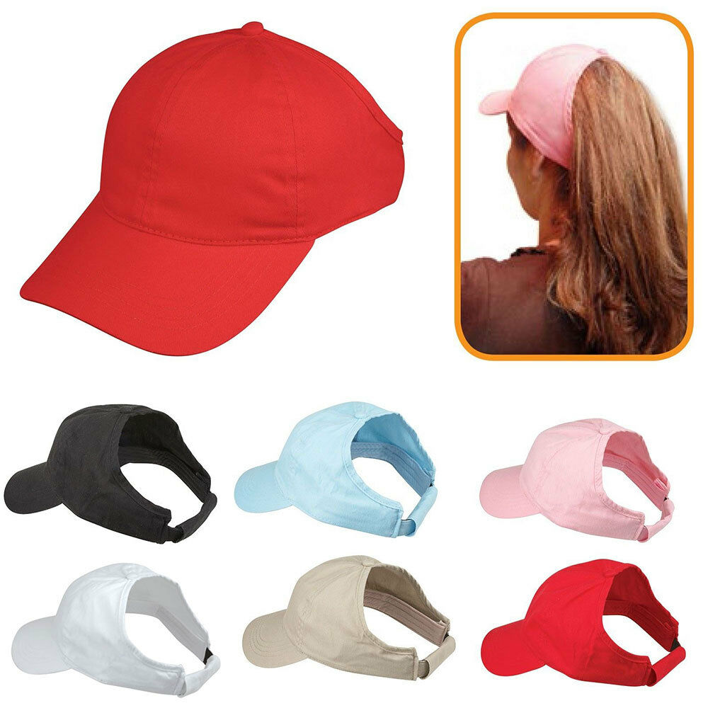 100% Cotton Ponytail Visor Baseball Caps Hats Flex Elastic Closure Womens Girls