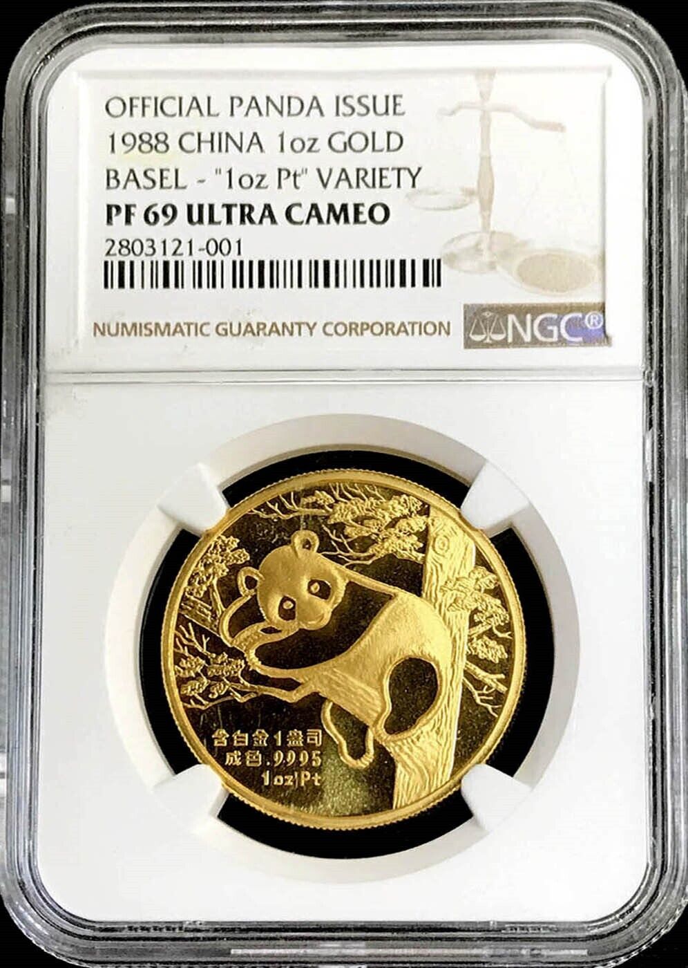 1988 Gold China Error (1oz Pt) 550 Minted Panda Basel Coin Week Ngc Proof 69 Uc