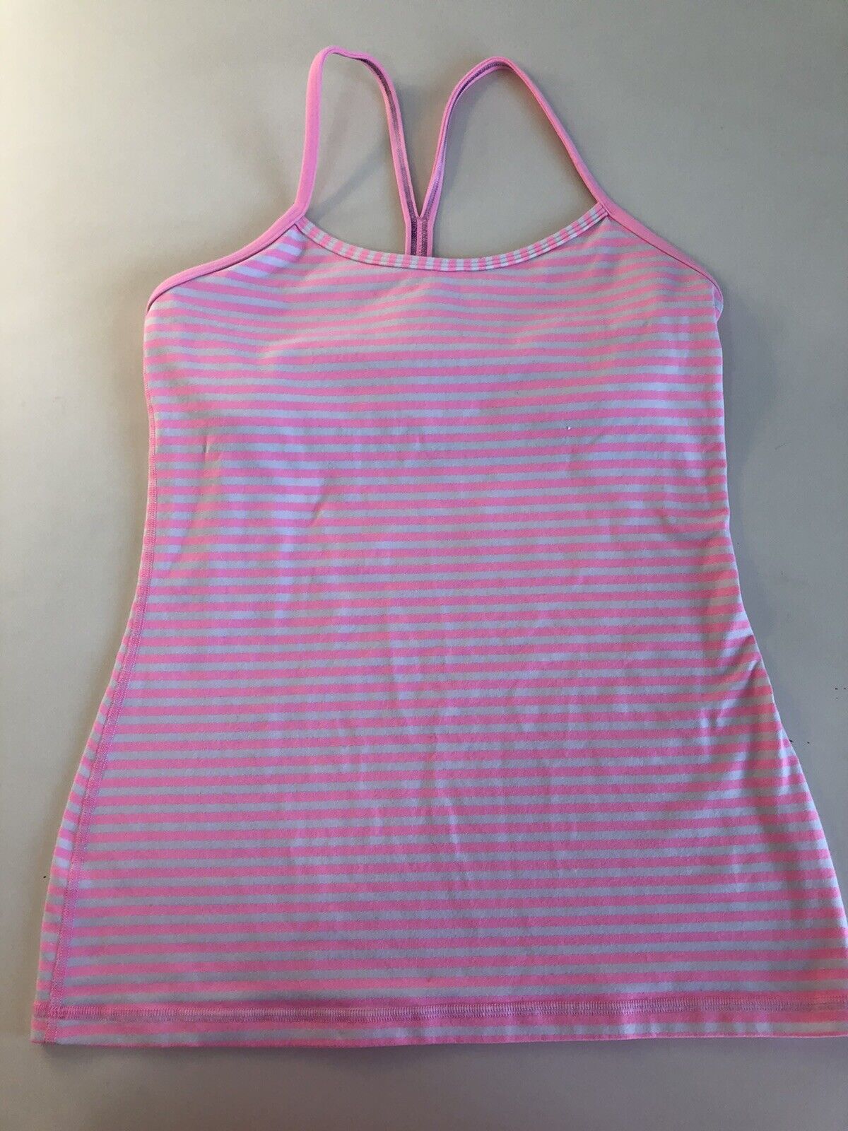 Pink Striped Lululemon Athletic Yoga Tank Top Shirt Built In Bra Womens Size 8