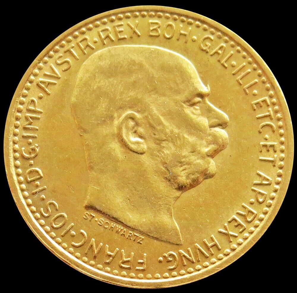 1909 Gold Austria 10 Corona 3.3875 Grams Franz Joseph Coin